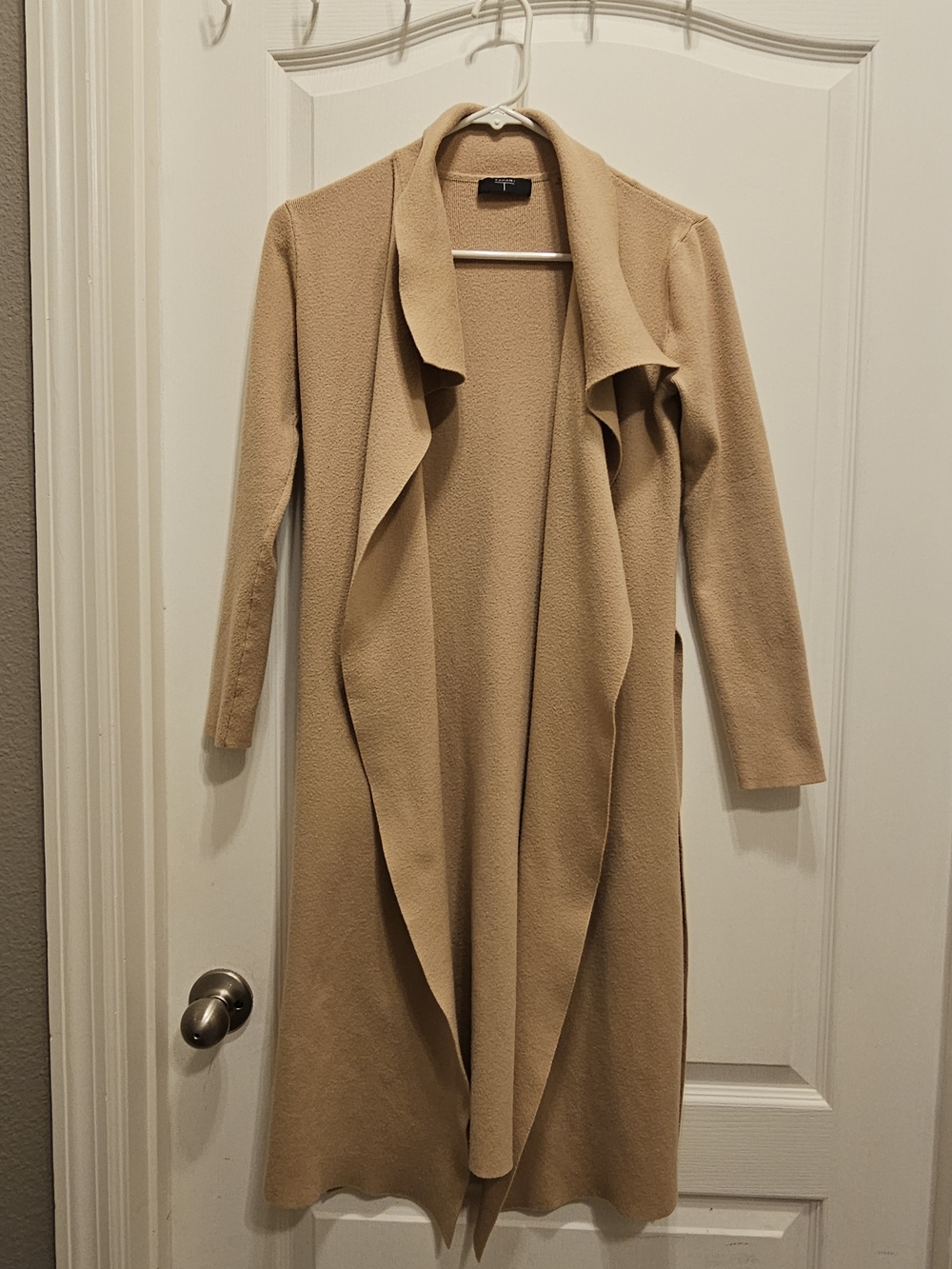 Tahari Camel Knit Open Front Duster Cardigan Sweater with Tie Back - Size S